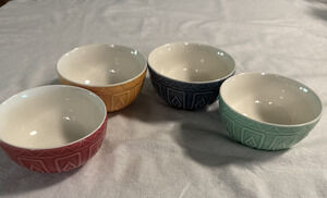 Set of 4 TRUDEAU Porcelain Bowls 4.5 in. Assorted Colors, Geometric Pattern